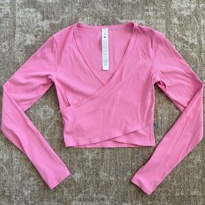 Lululemon Nulu Ribbed Wrap-Front Long-Sleeve Shirt Heart Candy Cloud NWOT XS